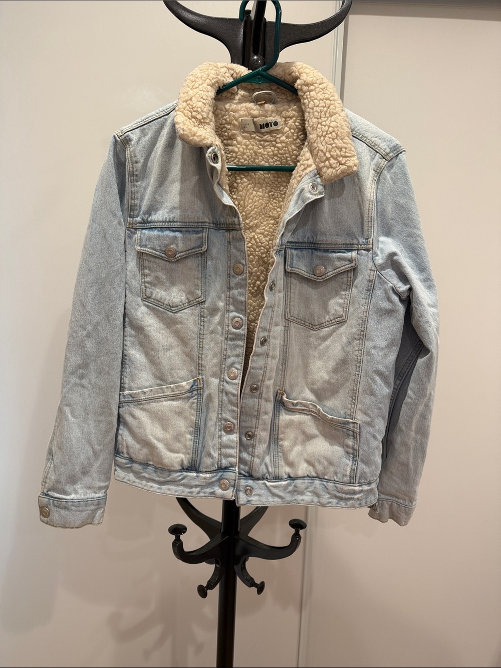 Topshop Light Blue Denim Sherpa-Lined Jacket